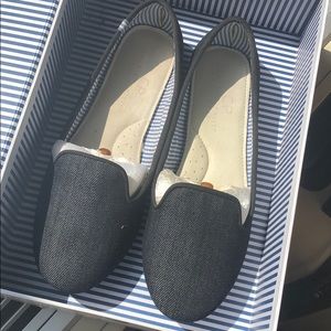 Charles Philip Denim Wool Flats 37.5 w box + bag
